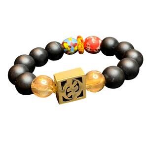 Handcrafted Gye Nyame Onyx Feng Shui Beaded Bracelet